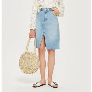 NWT Topshop High Rise Denim Midi Skirt Raw Hem